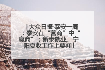 大众日报·泰安一周：泰安在“营商”中“赢商”；新泰就业、宁阳夏收工作上要闻